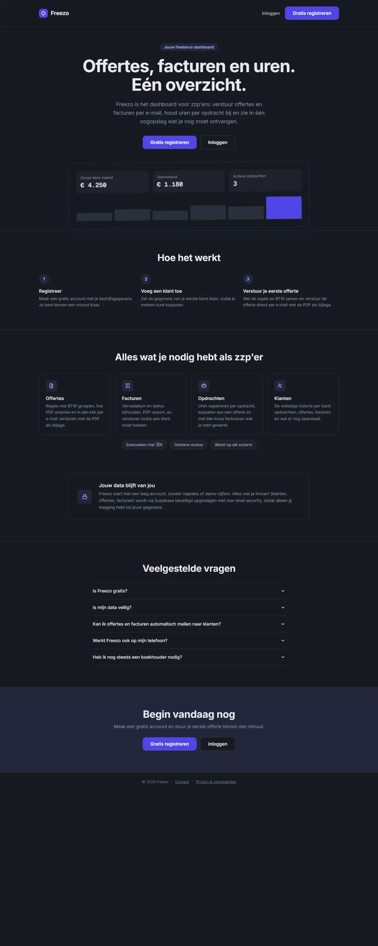 Screenshot van Freezo - freelance dashboard